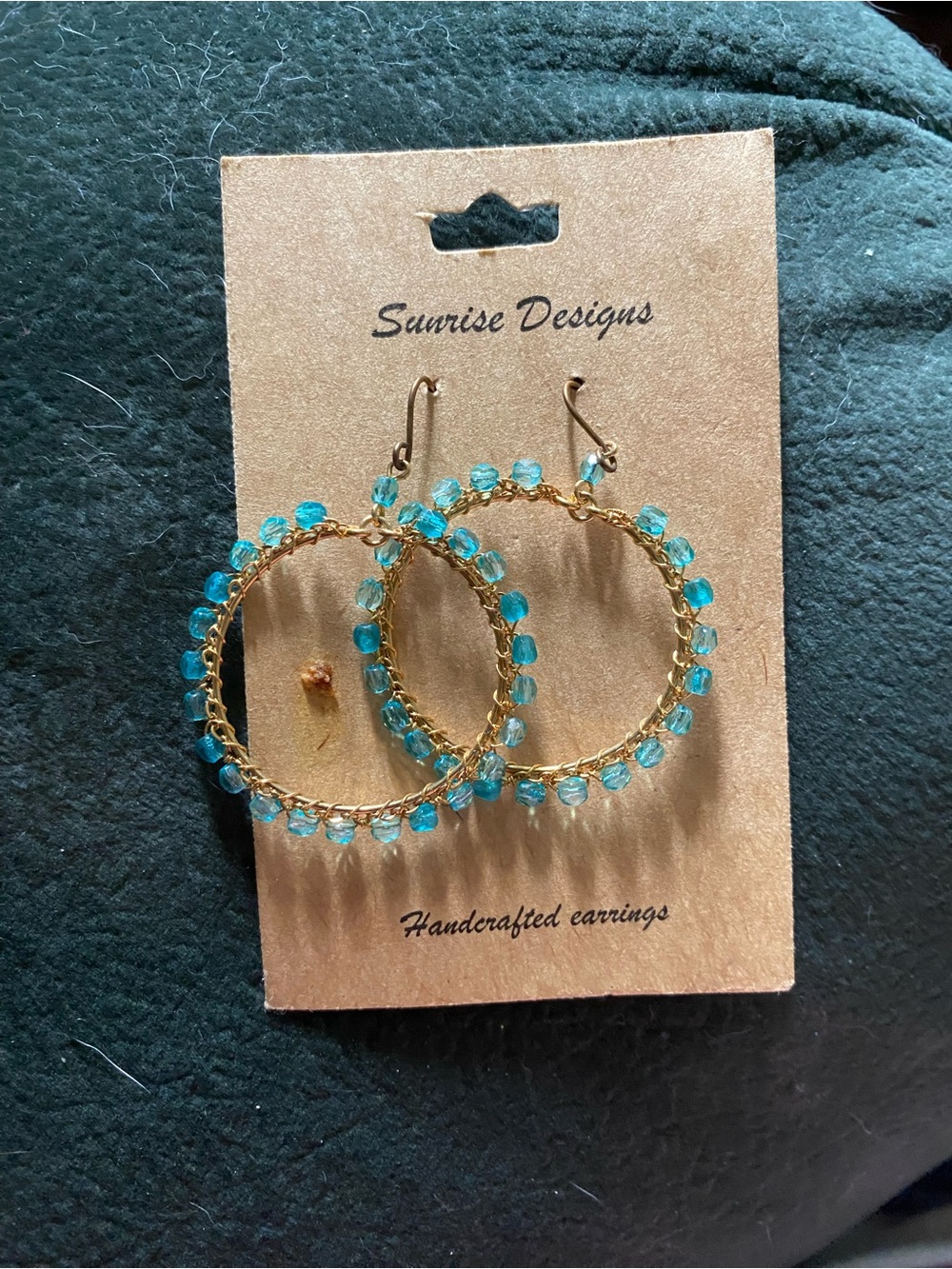Gold Hoop Earrings with Aqua Beads